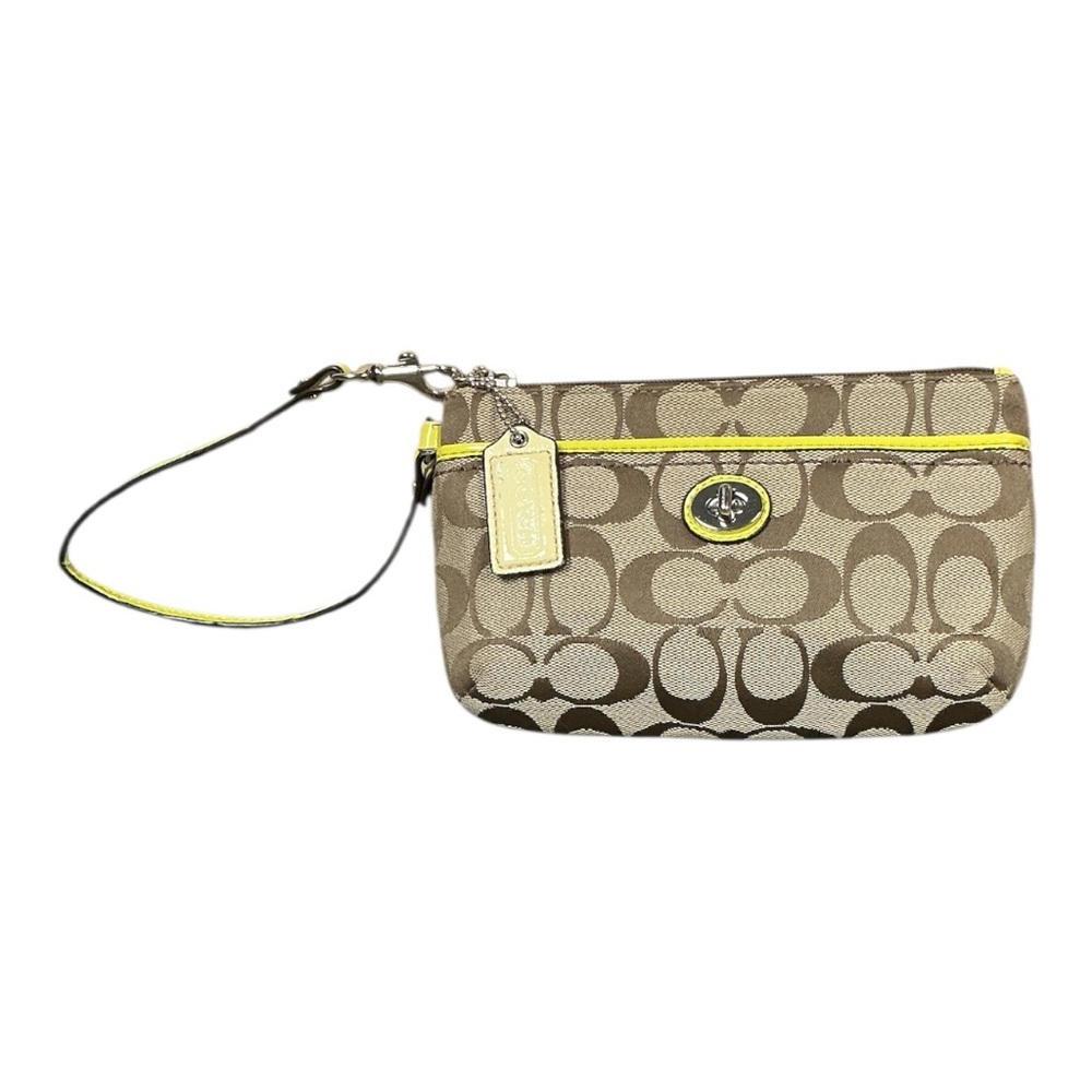 Coach - EC - Brown and Yellow Signature Wristlet / Clutch